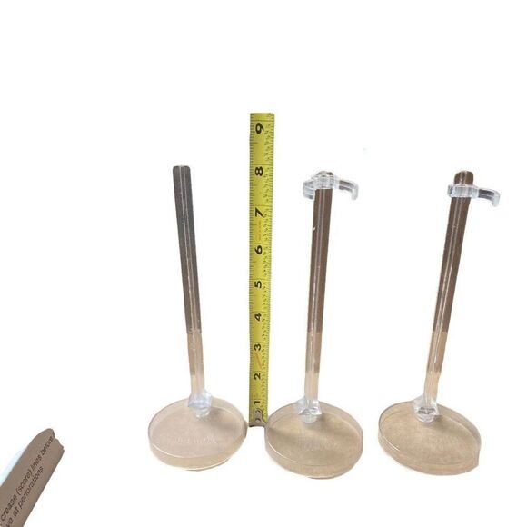 2 Barbie 1 Francie Logo TM Plastic 3 Piece Doll Stands Clear Base Replacement - Picture 5 of 5